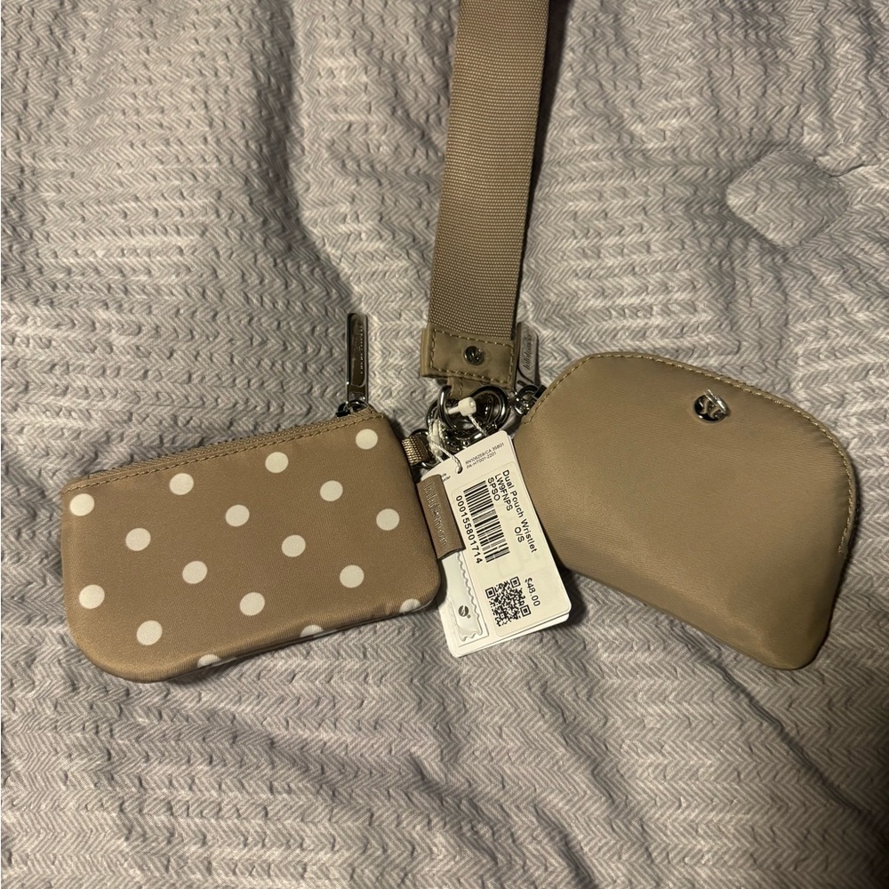 Polka Dot and Solid Beige Wristlet Set
